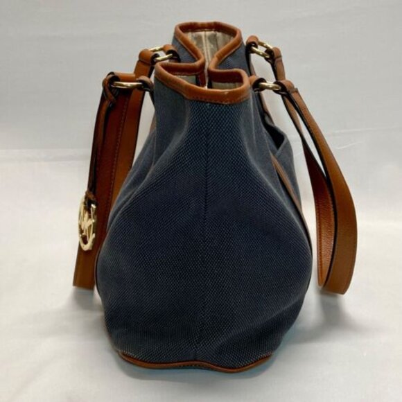 Michael Kors Canvas with Leather Trim Oversized Tote Denim & Brown Rare GUC - Picture 3 of 15